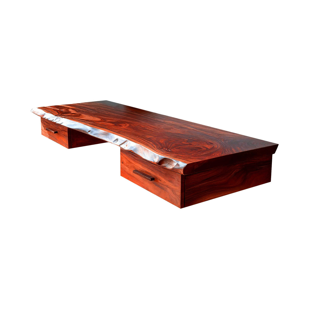 Aelric Live Edge Solid Wood Floating Desk With Drawers