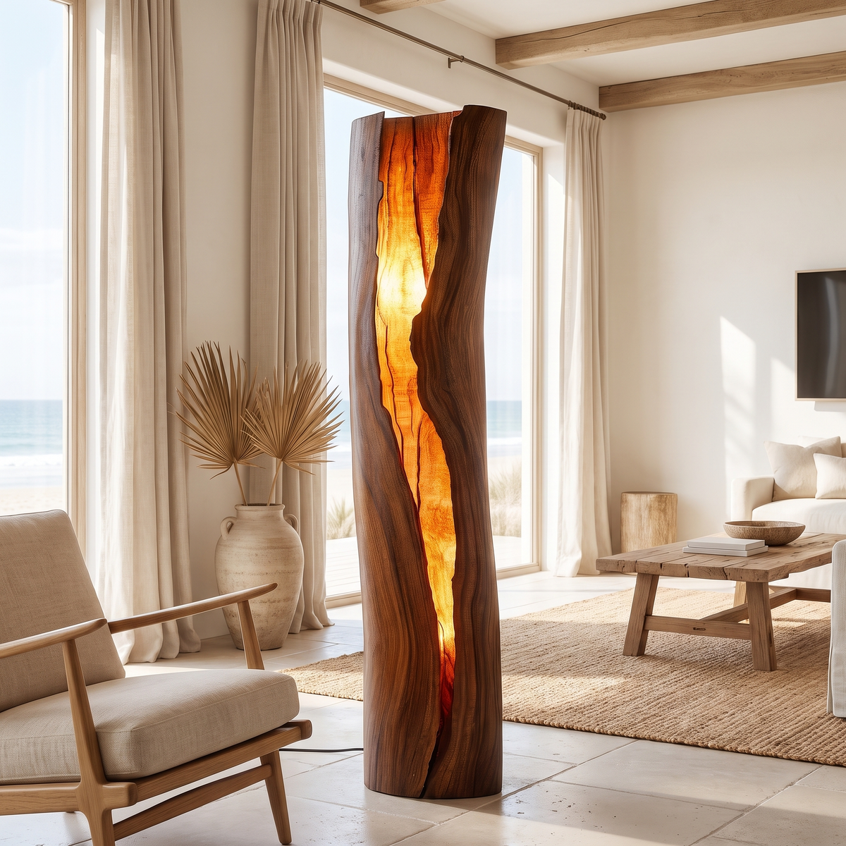 Velarith Sculpted Live Edge Integrated LED Wood Floor Lamp
