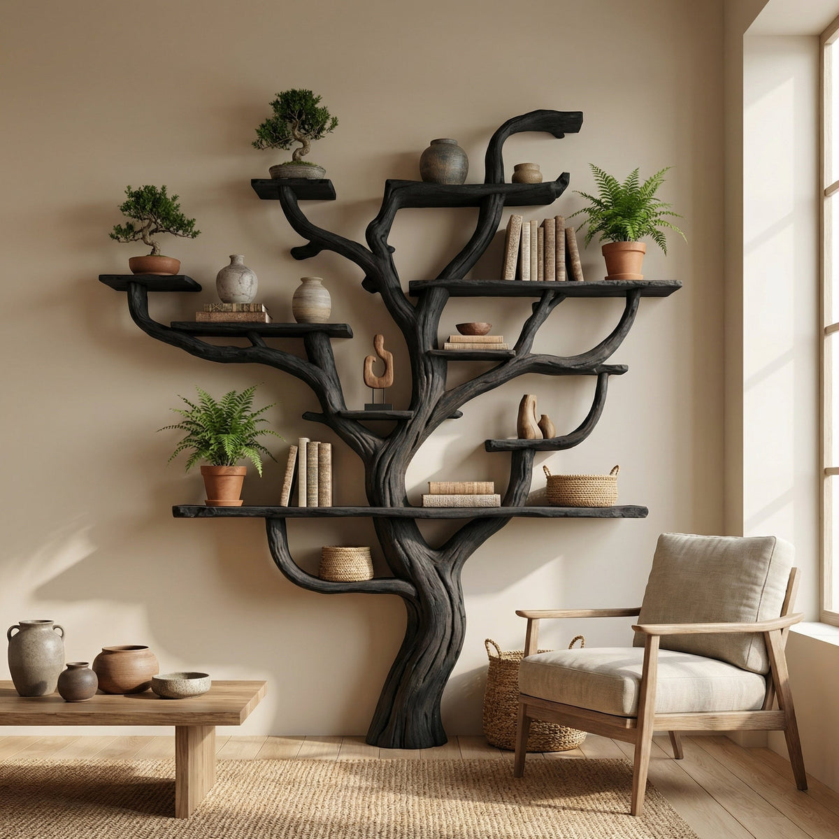 Corner Branch Shelf Wood Bookcase Wall Mounted